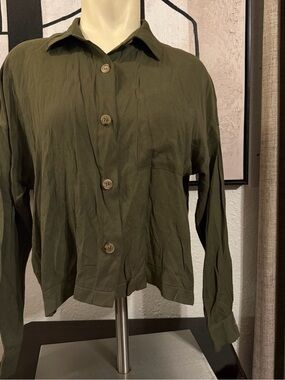 Timing Olive Button-Up Long Sleeve Blouse